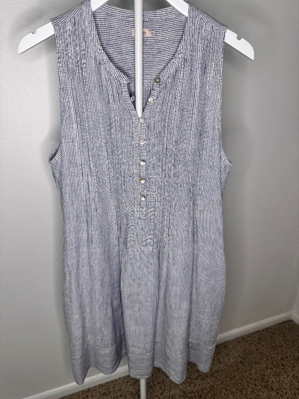 Faherty Isha Linen Dress Blue Stripe Pockets M